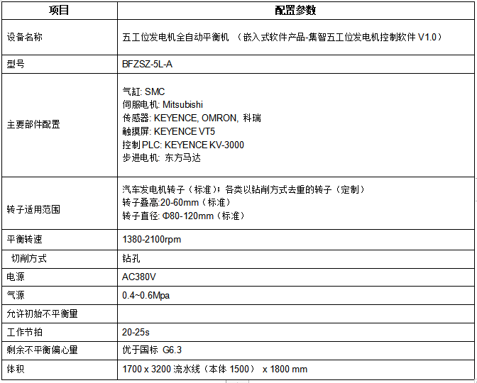 五工位发电机平衡机设备参数